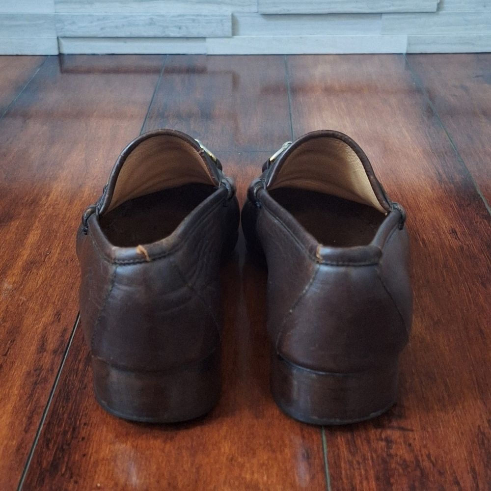 Gucci 80s Men’s Brown Leather 1953 Gold Horsebit Loafers Green Red Web 42 USA 9 - Picture 5 of 12